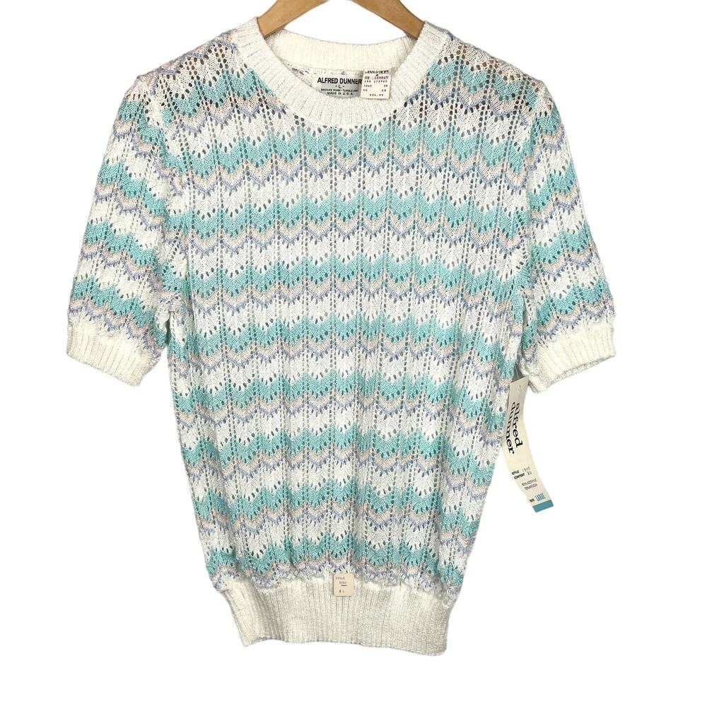 NWT Vintage Alfred Dunner Pastel Eyelet Short Sleeve Sweater Large